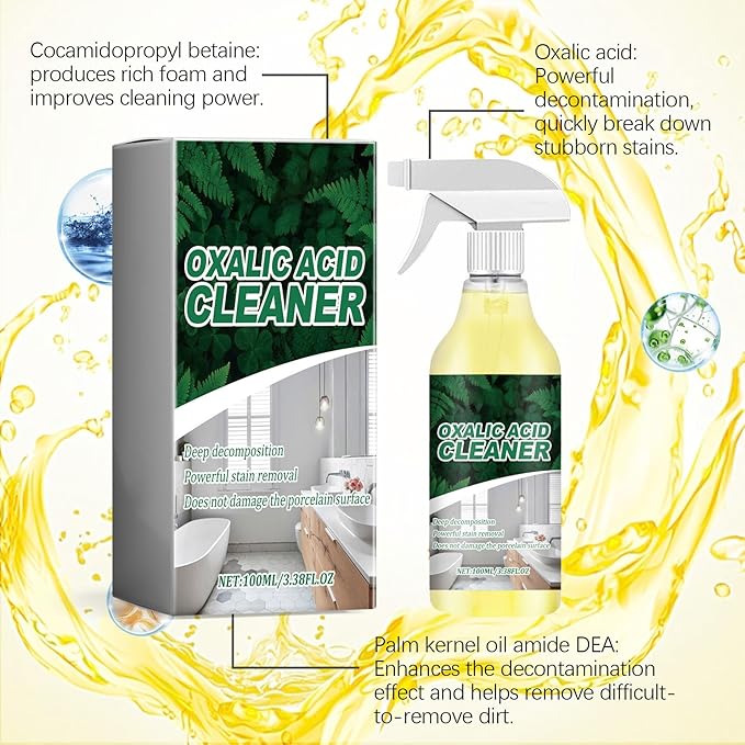 3.38 Fl.oz Oxalic Acid Cleaner Spray,Oxalic Acid Powder for Cleaning, for Toilet Bathroom, and Kitchen Floor Countertop, Multi-purpose (3PCS)