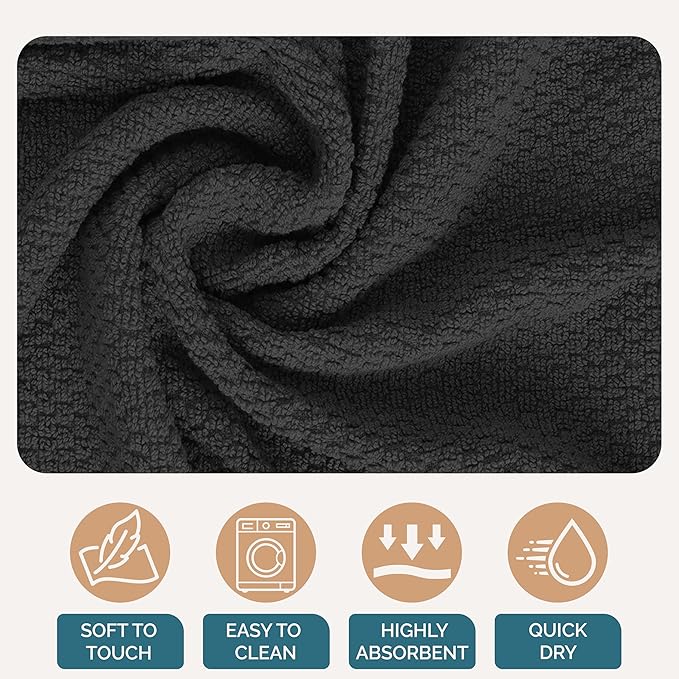 Casa Platino Kitchen Towel Set 8 Pc - 4 Dish Towels (16"x26") & 4 Dish Cloths for Washing Dishes (13"x13") - Absorbent Tea Towels, Quick Drying & Durable Cleaning Cloths, Easy Care Wash Rags - Grey.