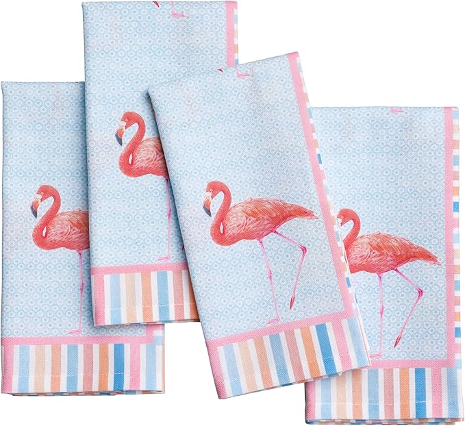 Maison d' Hermine 100% Cotton Cloth Napkins Set of 4 Everyday Reusable Square Napkins Cloth Washable Dinner Party Wedding Restaurant Hotel Kitchen Spring Summer (Flamingo Love, 18" x 18")