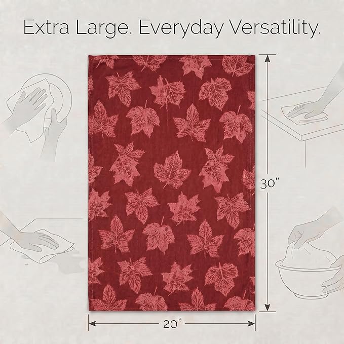 Urban Villa Kitchen Towels Harvest Leaf Print Towels Set of 6 20" X30” 100% Cotton Highly Absorbent Quick Drying Dish Cloths & Dish Towels Thanksgiving Fall Tea Towels with Hanging Loop Towels