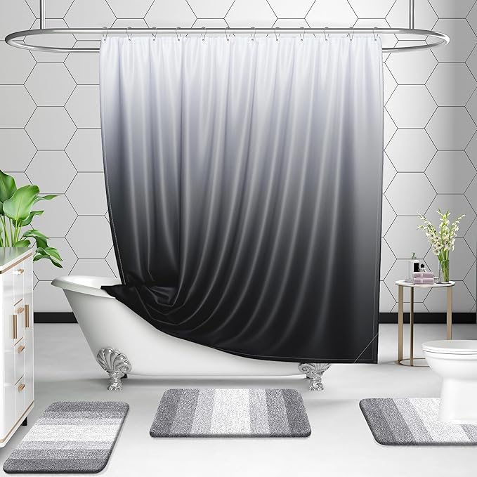 OLANLY Bathroom Rugs Sets 3 Piece, Soft Absorbent Microfiber Bath Mats and U-Shaped Contour Toilet Rug, Plush Shaggy Bath Mat Set for Bathroom (36"x24"+24"x16"+24"x20", Light Grey)