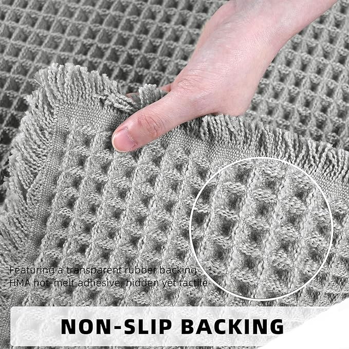 Set of 2 Waffle Bathroom Rugs, Non Slip Absorbent Waffle Knit Bath Mat for Shower Floor, Tub and Bathroom Door, Ultra Soft Quick Dry, Grey, 17"x24"+18"x30"