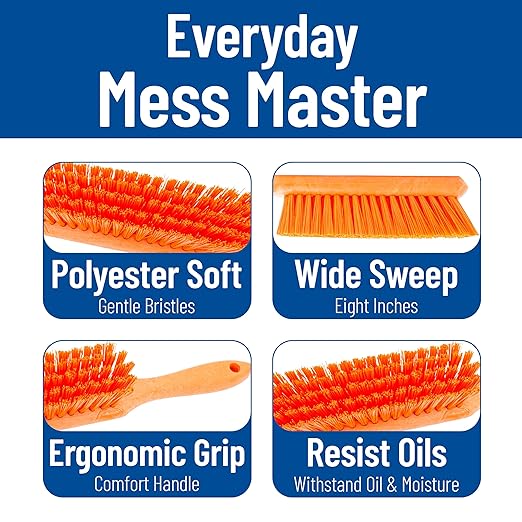 SPARTA 8 Inch Soft Counter Brush with Polyester Bristles and 5 Inch Handle, Color Coded Handheld Broom for Tables Countertops and Foodservice Surfaces, 13 Inch Overall Length, Orange, Pack of 6
