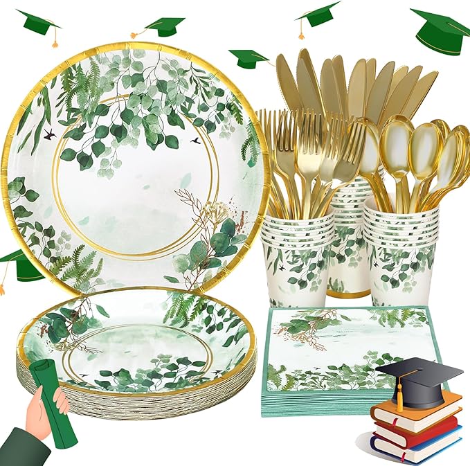 168 Pcs Sage Green Baby Shower Decorations, Sage Green Plates, Bridal Shower Plates and Napkins sets, Eucalyptus Baby Shower Birthday Baptism Wedding Shower Decorations, Serves 24
