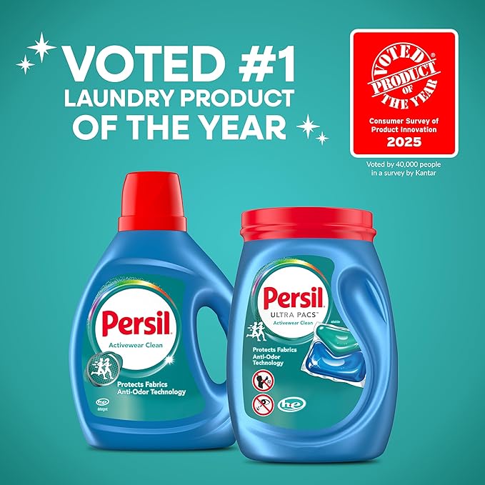 Persil Ultra Pacs Activewear Clean Laundry Detergent, 32 Count, No Mess, Single-Dose Laundry Soap, Helps Fight Stains & Odor, All Machine Types