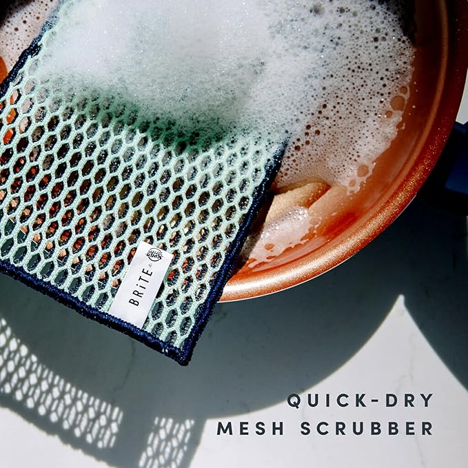 Brite by Scotch-Brite Limited Edition 4-Piece Scrub and Wipe Collection with 1 Rich-Foaming Dish Scrubber, 1 Quick-Dry Mesh Scrubber, and 2 Reusable Sponge Cloths (Pack of 4)