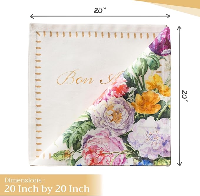 Maison d' Hermine 100% Cotton Cloth Napkins Set of 4 Everyday Reusable Square Napkins Cloth Washable Dinner Party Wedding Restaurant Hotel Kitchen Spring Summer (Masterpiece, 20" x 20")