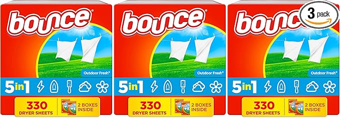 Bounce Dryer Sheets, 330 count, Outdoor Fresh Scent, Fabric Softener Sheets, Reduces Static, Softens and Fights Wrinkles (Pack of 3)