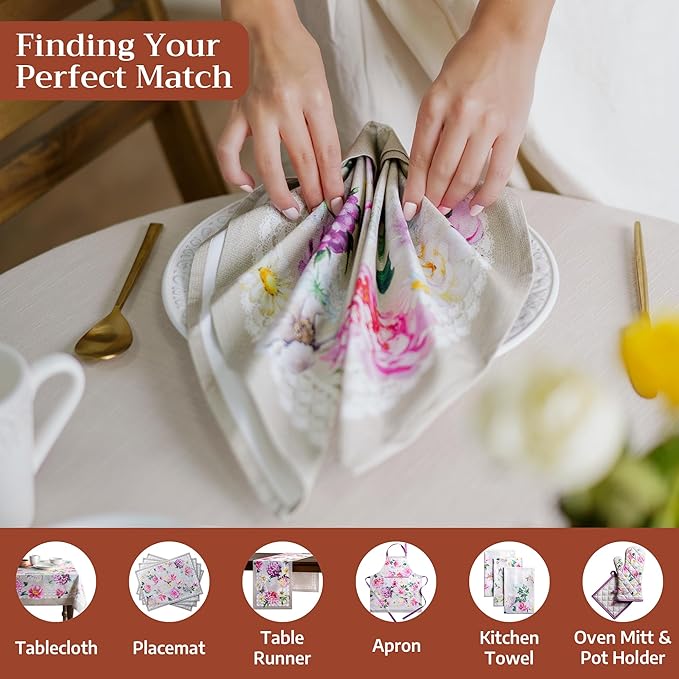 Maison d' Hermine 100% Cotton Cloth Napkins Set of 4 Everyday Reusable Square Napkins Cloth Washable Dinner Party Wedding Restaurant Hotel Kitchen Spring Summer (Pivoine, 20" x 20")