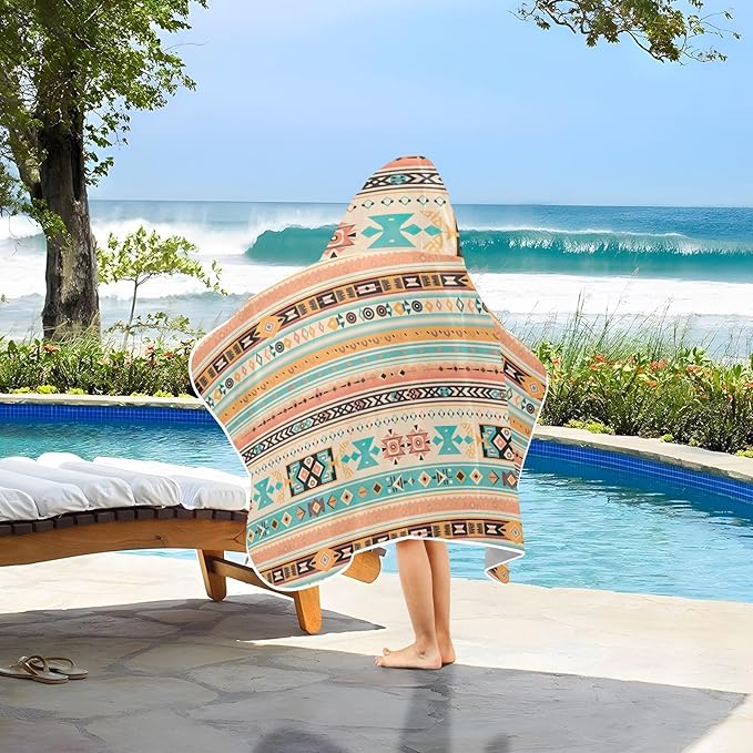 Kids Hooded Towels Ikat Ethnic Geometric Swimming Beach Towel 23.5" x 50" Bath Towel for Boys Girls 21215687