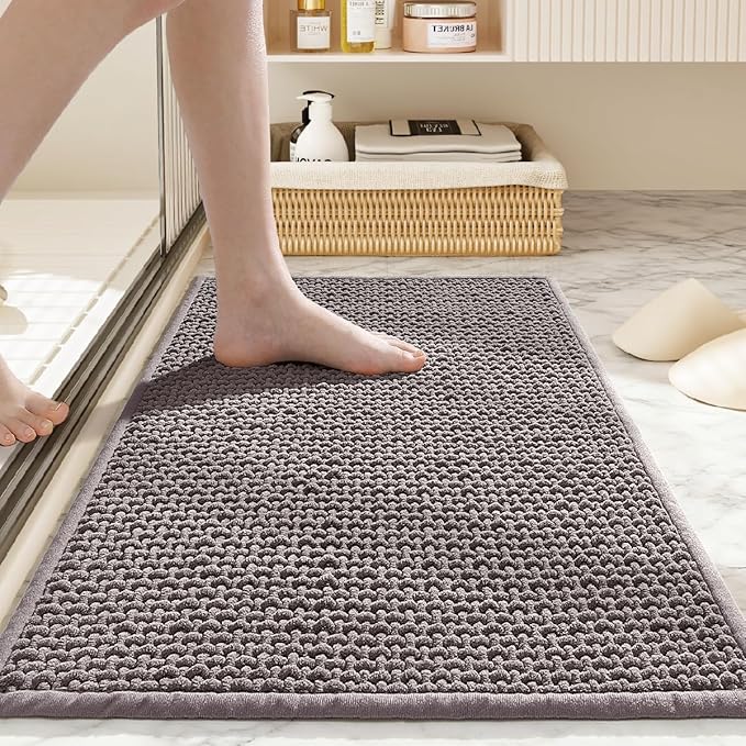 Bathroom Rugs Non Slip Washable, Super Absorbent Thin Bath Mat for Small Quick Dry Low Pile Bathroom Rug, (Light Gray, 24″x16″)