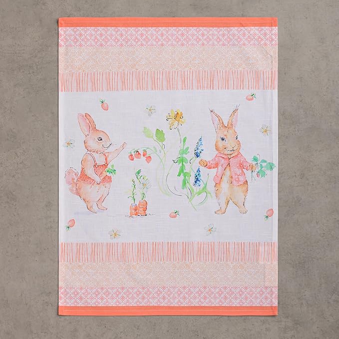 Maison d' Hermine Kitchen Towels Set of 3 100% Cotton 27.50" x 20" Reusable Cloth Tea Dish Towels Absorbent with Hanging Loop for Kitchen Farmhouse Hotel Spring Summer - Bunny Party