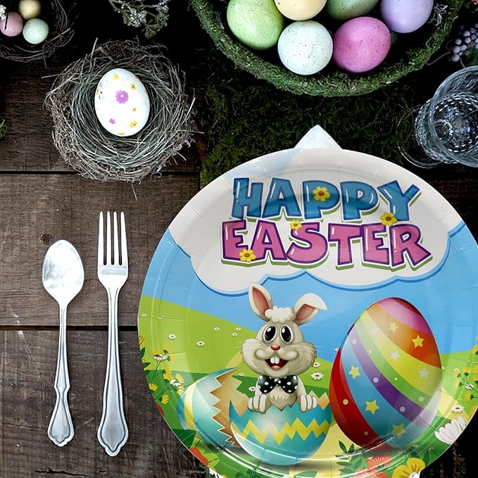 Easter Heavy Duty Paper Plates Bunny Disposable 9 inch Dinner Plates for Easter Party Decorations and Supplies (50 count)