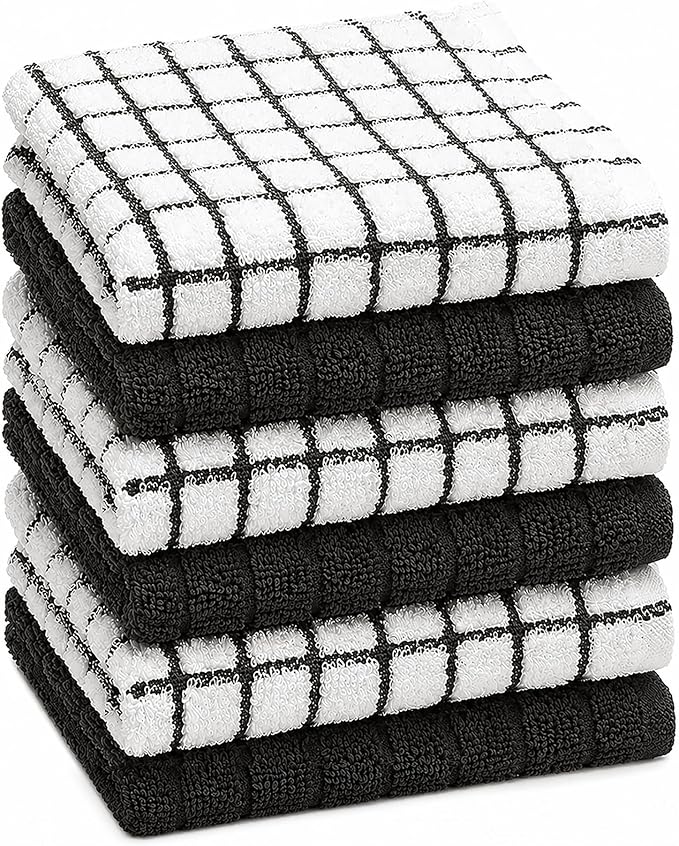 Bumble Dish Cloths (6 Pack) | 12” x 12” | 100% Cotton Kitchen Towels | 405 GSM | Soft, Highly Absorbent & Durable Dish Towels for Kitchen | Black