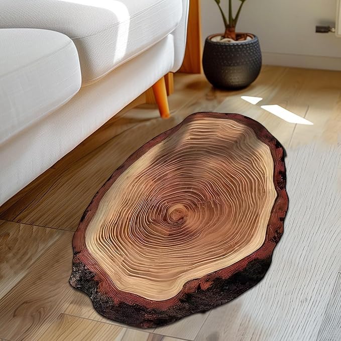 Brown Wood Grain Bath Mat Cute Annual Ring Bathroom Rugs Funny Non Slip Bathtub Decor Mats Super Absorbent Floor Carpet Machine Washable Quick Dry Bahtmat for Tub, Shower, Bedroom，Kitchen，23.6"x35.4"