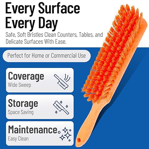 SPARTA Handheld Soft Counter Brush 8 Inch Bristle Span, Multi-Use Dust Brush with 5 Inch Handle for Tables, Countertops, and Delicate Surfaces, Polyester, Orange