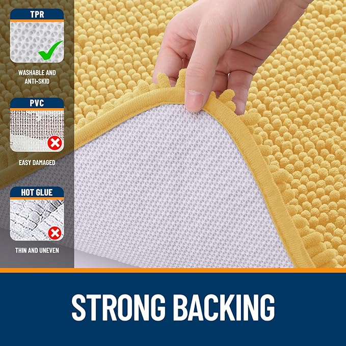 OLANLY Bathroom Rugs 35x24, Extra Soft Absorbent Chenille Bath Rugs, Rubber Backing Quick Dry, Machine Washable Bath Mats for Bathroom Floor, Tub and Shower, Home Decor Accessories, Yellow