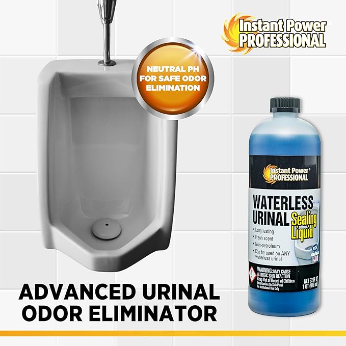Instant Power Professional Waterless Urinal Sealing Liquid - Urine Remover for Stains and Odors, Urine Deordorizer, Bathroom Cleaning Supplies - 32 Fl Oz