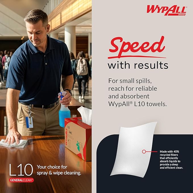 WypAll GeneralClean L10 Cloths Light Cleaning Wipes (01772), Pop-Up Box, Dairy Towels, Bulk Paper Wipers, White (18 Packs of 110 Sheets, 1,980 Sheet Total)