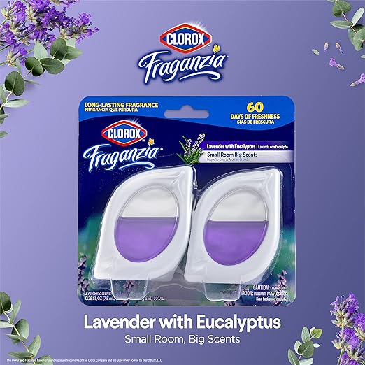 Clorox Fraganzia Small Rooms Air Freshener, Lavender with Eucalyptus - Peel & Place, No-Plug, Battery-Free for Closets, Laundry Room, Entry Way, Bathroom, 0.25 Fl Oz Each, 2 Count