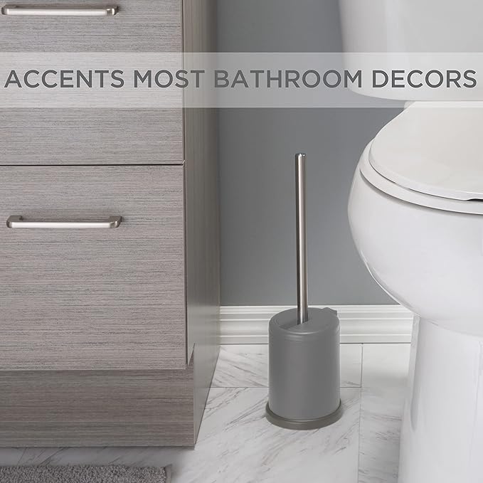 Bath Bliss Toilet Brush and Holder | Self Closing Lid | 360 Degree Brush Head | Bathroom Cleaning | Compact Size | Storage and Organization | Matte Grey