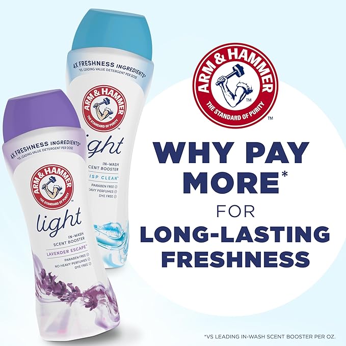 ARM & HAMMER Light In-Wash Scent Booster, Laundry Scent Booster Lavender Escape_scent, 24 Oz (Pack of 6)