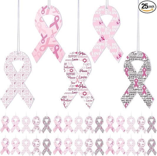 25 Pcs Breast Cancer Awareness Closet Freshener Pink Ribbon Scented Sachets Air Freshener Deodorizer Air Freshener Hanging for Car Drawers Closets Women Breast Cancer Supplies, 5 Styles