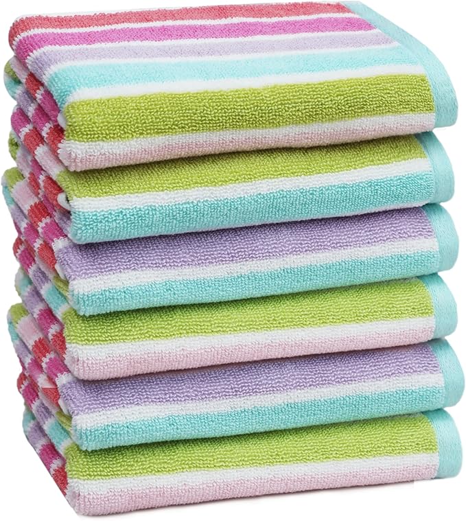 ORIGINAL KIDS Hand Towels - Set of 6 Yarn Dyed Terry 100% Cotton Hand Towels - Super Soft Quick Dry Easy Care Absorbent Towels for Bathroom Kitchen Toddlers Children - 16 x 27 - Pink Multi