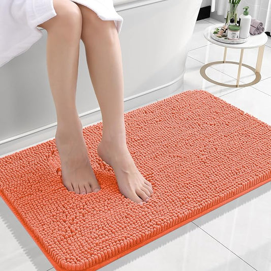 OLANLY Small Bathroom Rugs 24x16, Extra Soft Absorbent Chenille Bath Rugs, Rubber Backing Quick Dry, Machine Washable Bath Mats for Bathroom Floor, Tub and Shower, Home Decor Accessories, Coral