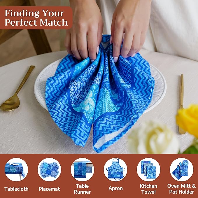 Maison d' Hermine 100% Cotton Cloth Napkins Set of 4 Everyday Reusable Square Napkins Cloth Washable Dinner Party Wedding Restaurant Hotel Kitchen Spring Summer (Indigo Love, 20" x 20")