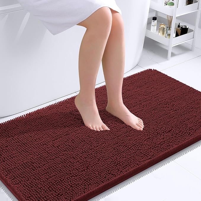 OLANLY Large Bathroom Rugs 40x24, Soft Absorbent Chenille Bath Rugs, Rubber Backing Quick Dry, Machine Washable Bath Mats for Bathroom Floor, Tub and Shower, Home Decor Accessories, Andorra Red-Brown