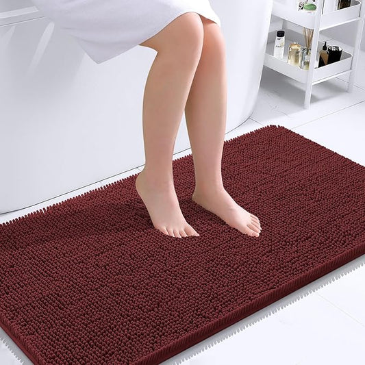 OLANLY Large Bathroom Rugs 40x24, Soft Absorbent Chenille Bath Rugs, Rubber Backing Quick Dry, Machine Washable Bath Mats for Bathroom Floor, Tub and Shower, Home Decor Accessories, Andorra Red-Brown