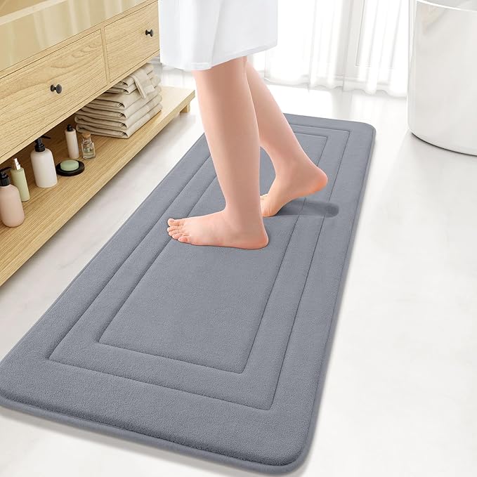 Arotive Memory Foam Bathroom Rug Mat 47x17, Ultra Soft and Absorbent Bath Mat, Machine Wash Dry, Comfortable Bath Rug Carpet for Bathroom Floor, Tub and Shower, Medium Grey
