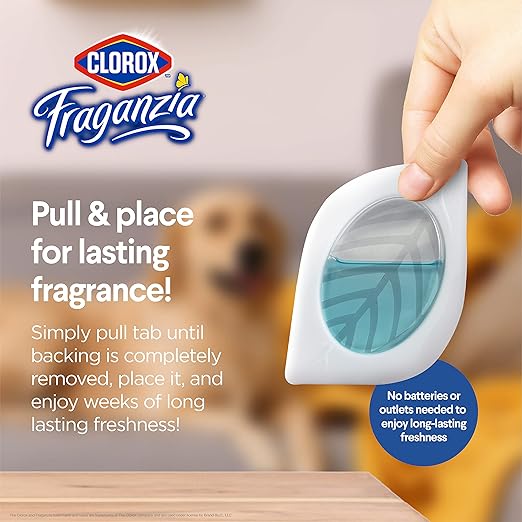Clorox Fraganzia Small Rooms Air Freshener, Fresh Ocean Breeze - Peel & Place, No-Plug, Battery-Free for Closets, Laundry Room, Entry Way, Bathroom, Locker, 0.25 Fl Oz Each, 2 Count