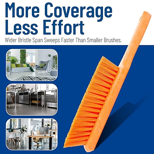 SPARTA Handheld Soft Counter Brush 8 Inch Bristle Span, Multi-Use Dust Brush with 5 Inch Handle for Tables, Countertops, and Delicate Surfaces, Polyester, Orange