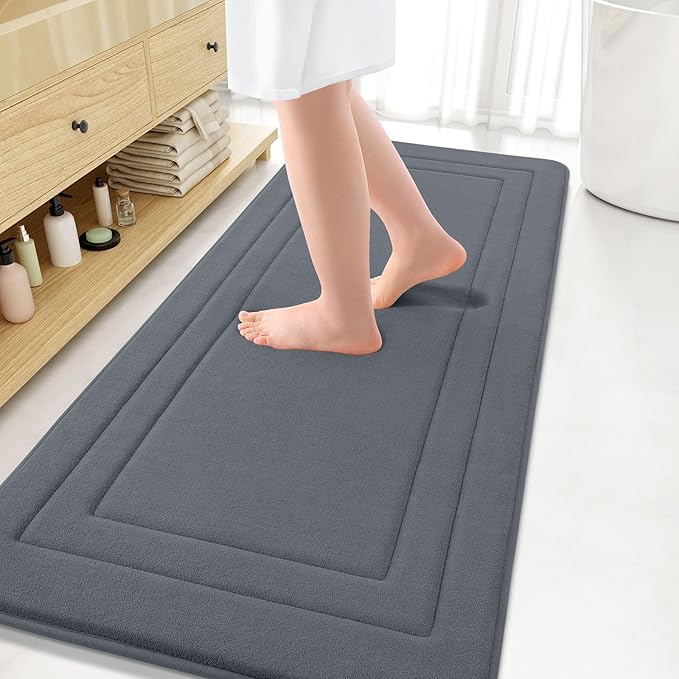 Arotive Memory Foam Bathroom Rug Mat 59x24, Ultra Soft and Absorbent Bath Mat, Machine Wash Dry, Comfortable Bath Rug Carpet for Bathroom Floor, Tub and Shower, Dark Grey