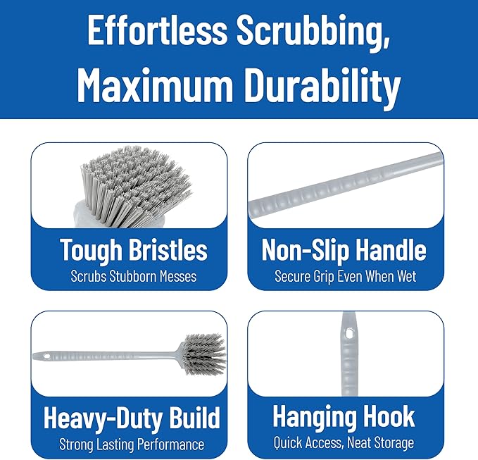 SPARTA 40501EC23 Plastic Large Scrub Brush, Kitchen Brush, Utility Brush With Long Handle For Cleaning, 20 Inches, Gray, (Pack of 6)