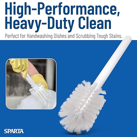 SPARTA 367600TC02 Plastic Household Dish Brush, Dish Brush, Dish Scrub Brush With Lightweight Or Break Resistant? For Cleaning, 11 Inches, White