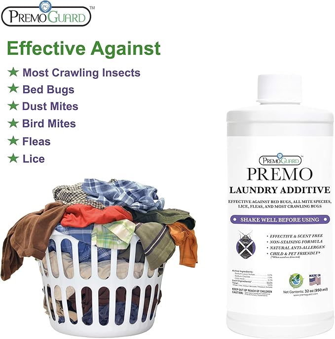 Bed Bug & Mite Laundry Detergent Additive By Premo Guard – 32 oz – Child & Pet Friendly – Stain & Odor Free – Best Natural Non-Toxin Treatment