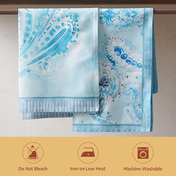 Maison d' Hermine Dish Towels 100% Combed Cotton Premium Easter Kitchen Towels Dishcloth for Home, Kitchen, Dining, Cocktail Parties & Camping, Paisley Blues - (Set of 3)