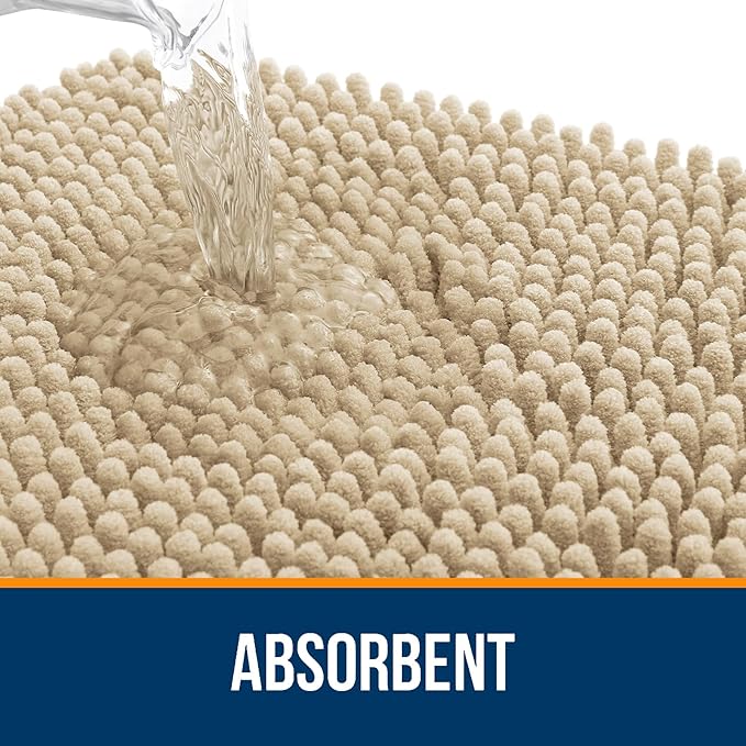 OLANLY Large Bathroom Rugs 40x24, Extra Soft Absorbent Chenille Bath Rugs, Rubber Backing Quick Dry, Machine Washable Bath Mats for Bathroom Floor, Tub and Shower, Home Decor Accessories, Beige