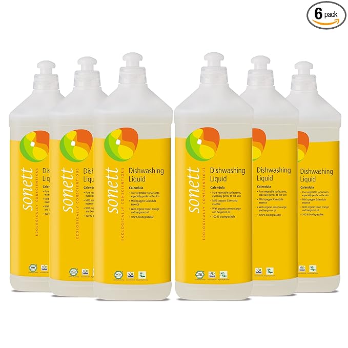 Sonett Organic Dishwashing Liquid Calendula, 33.8-Ounce Bottles (Pack of 6)