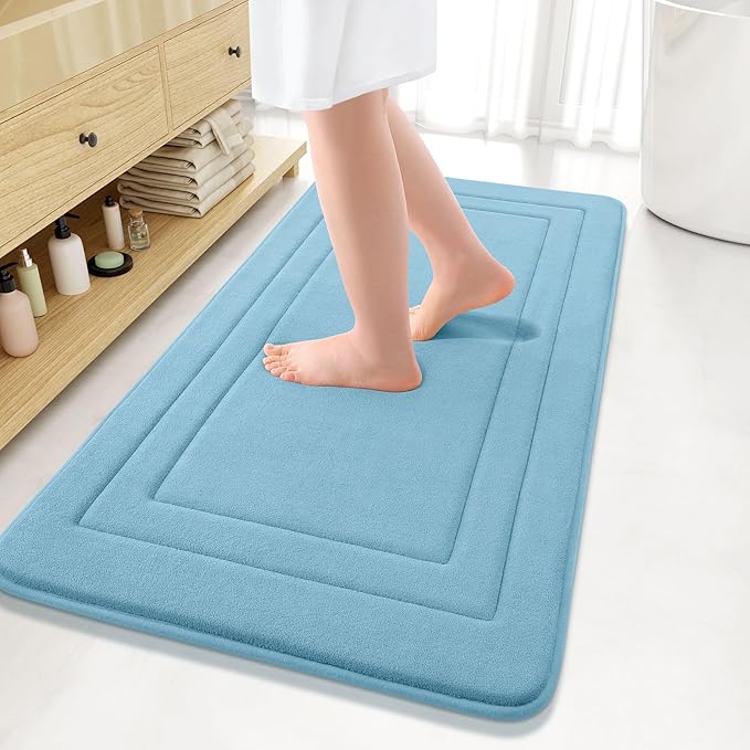 Arotive Memory Foam Bathroom Rug Mat 44x24, Ultra Soft and Absorbent Bath Mat, Machine Wash Dry, Comfortable Bath Rug Carpet for Bathroom Floor, Tub and Shower, Blue