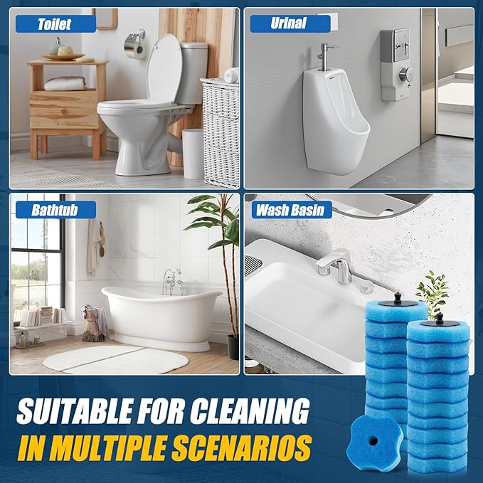 50PCS Toilet Bowl Wand Refills, Replacement Heads for Bathroom Washroom Cleaning Pads, Disposable Toilet Brush Refills Compatible with Household Brushe Scrubber Cleaning Refill Pack Ocean Fresh Blue