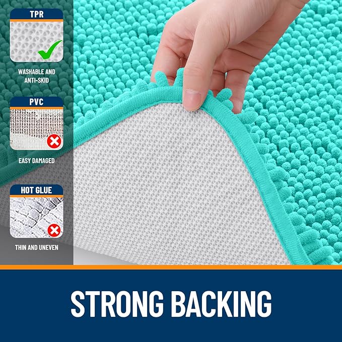 OLANLY Large Bathroom Rugs 40x24, Extra Soft Absorbent Chenille Bath Rugs, Rubber Backing Quick Dry, Machine Washable Bath Mats for Bathroom Floor, Tub and Shower, Home Decor Accessories, Teal