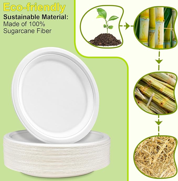 Small Paper Plates 100 Pack, 7 inch Paper Plates Disposable, 100% Compostable Eco Friendly Plates, Small Dessert Plates White Paper Plates Bulk