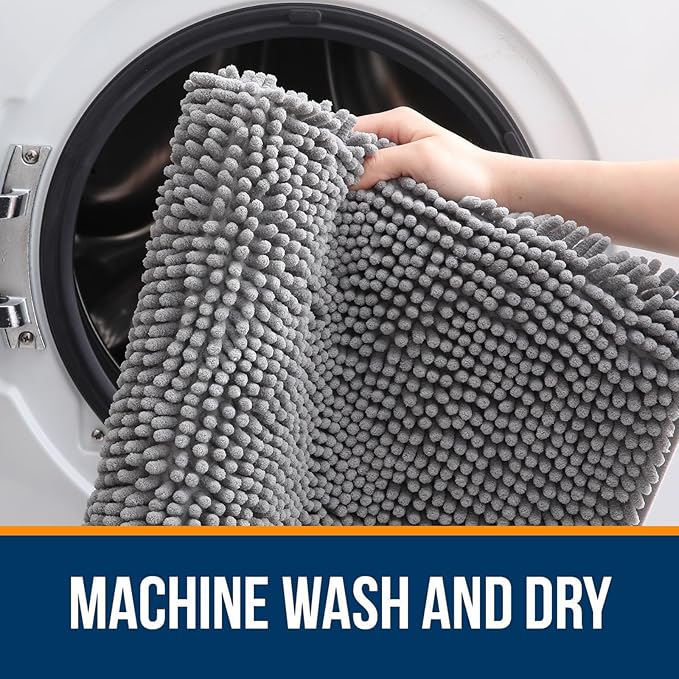 OLANLY Large Bathroom Rugs 70x46, Extra Soft Absorbent Chenille Bath Rugs, Rubber Backing Quick Dry, Machine Washable Bath Mats for Bathroom Floor, Tub and Shower, Home Decor Accessories, Grey