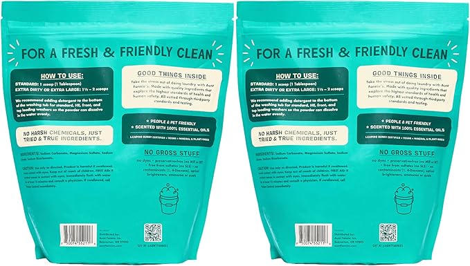 Aunt Fannie's Powder Laundry Detergent, Deep Cleaning, Plant Based, Natural Ingredients, 70 Loads Per Bag, Fragrance Free, 88 Oz