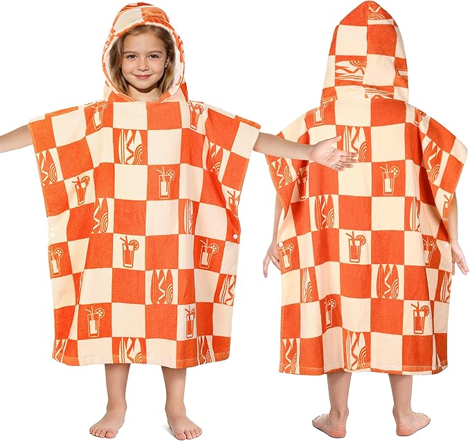 Tirrinia Kids Hooded Beach Towel, Toddler Hooded Bath Towel & Poncho Towel Super Absorbent, Wearable Swim Towel for Kids 3-6 Years Boys Girls at Bath Pool Beach, Birthday Gifts, ORJUICE