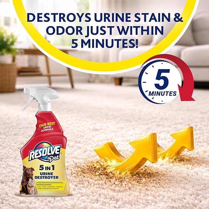 Resolve Pet Specialist Urine Destroyer Carpet Cleaner Spray – Urine Eliminator for Pet Stains & Odors Up to 7 Days Old, 22oz